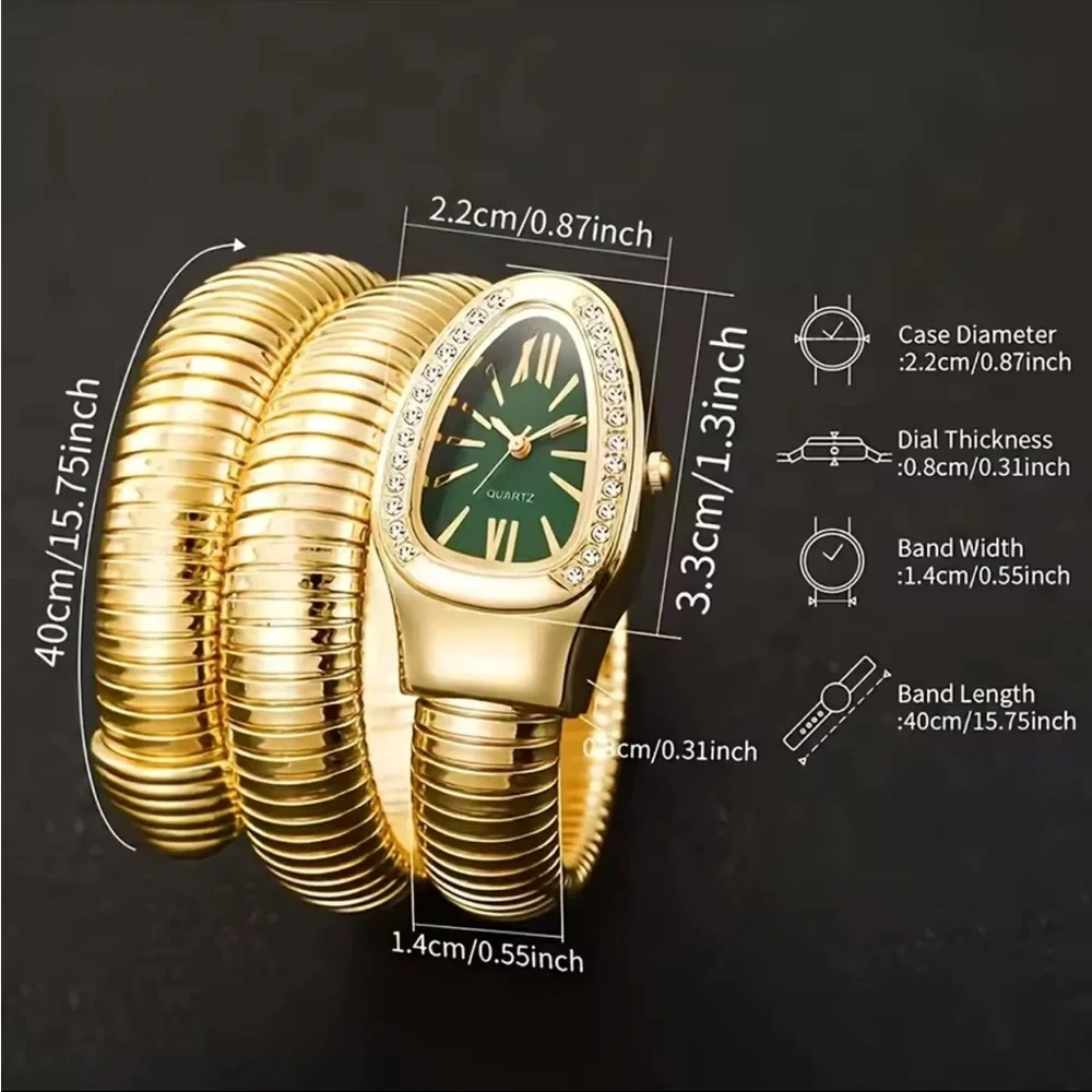 Serpenti gold serpent Snake Coil Wrap Watch – Green Dial & Crystal Detailing - Picture 6 of 7